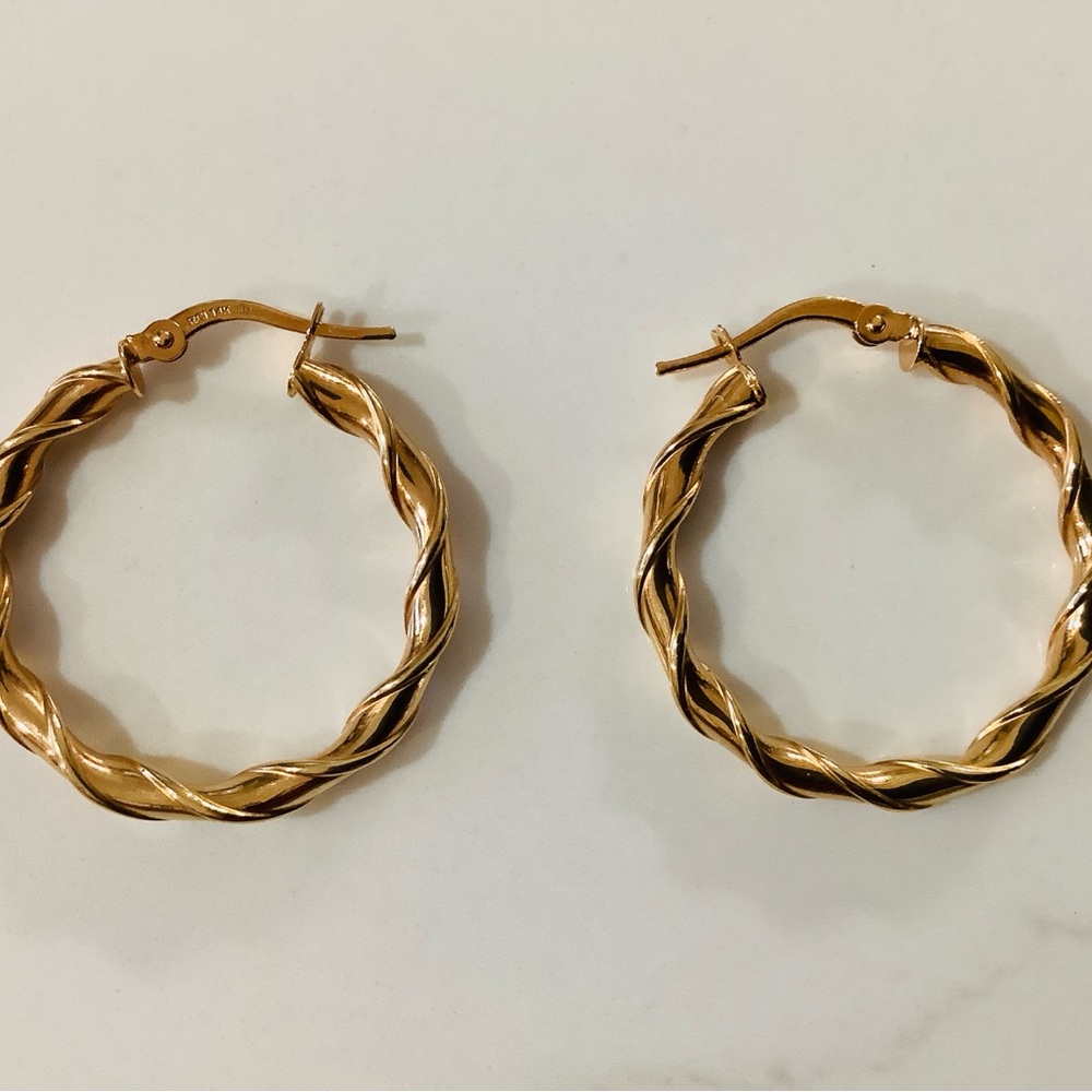 14k Gold Twisted Hoop Earrings